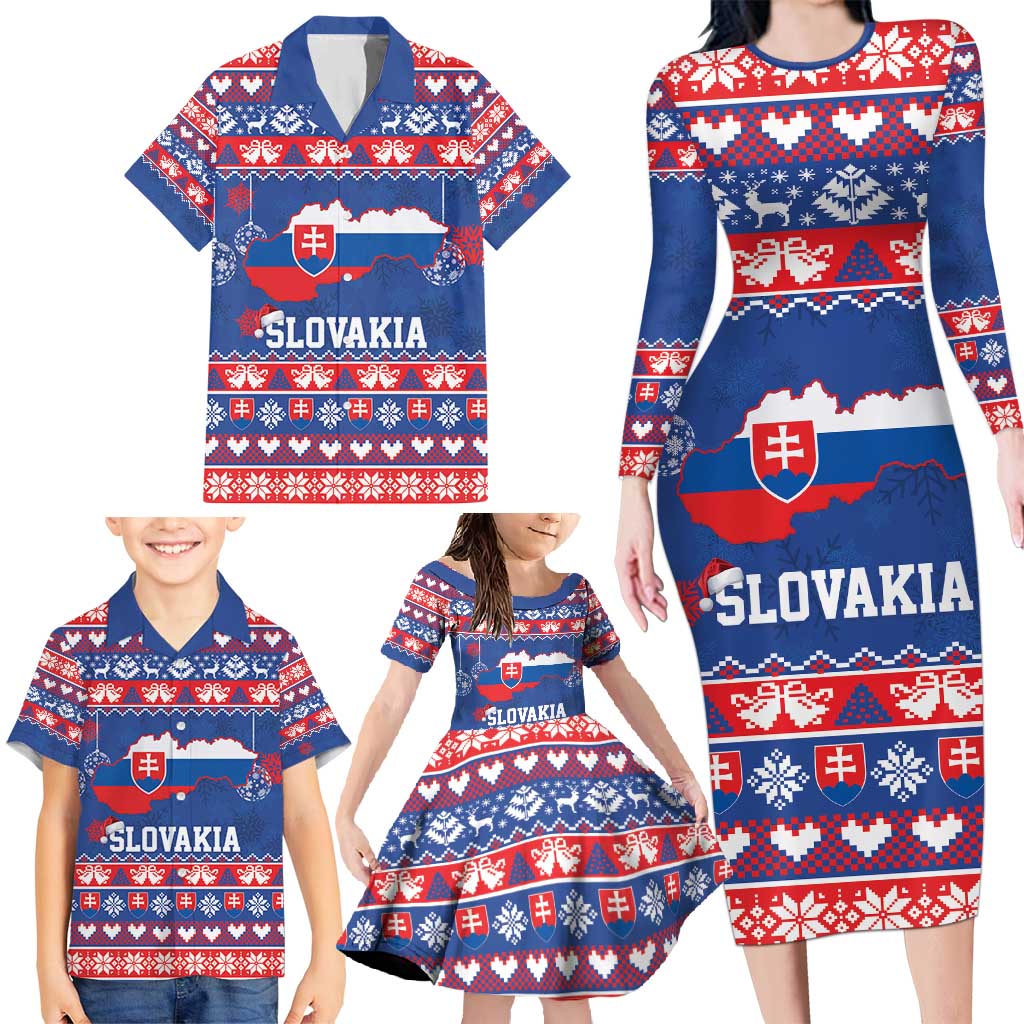 Slovakia Christmas Family Matching Long Sleeve Bodycon Dress and Hawaiian Shirt Slovakian Double Cross Map - Wonder Print Shop