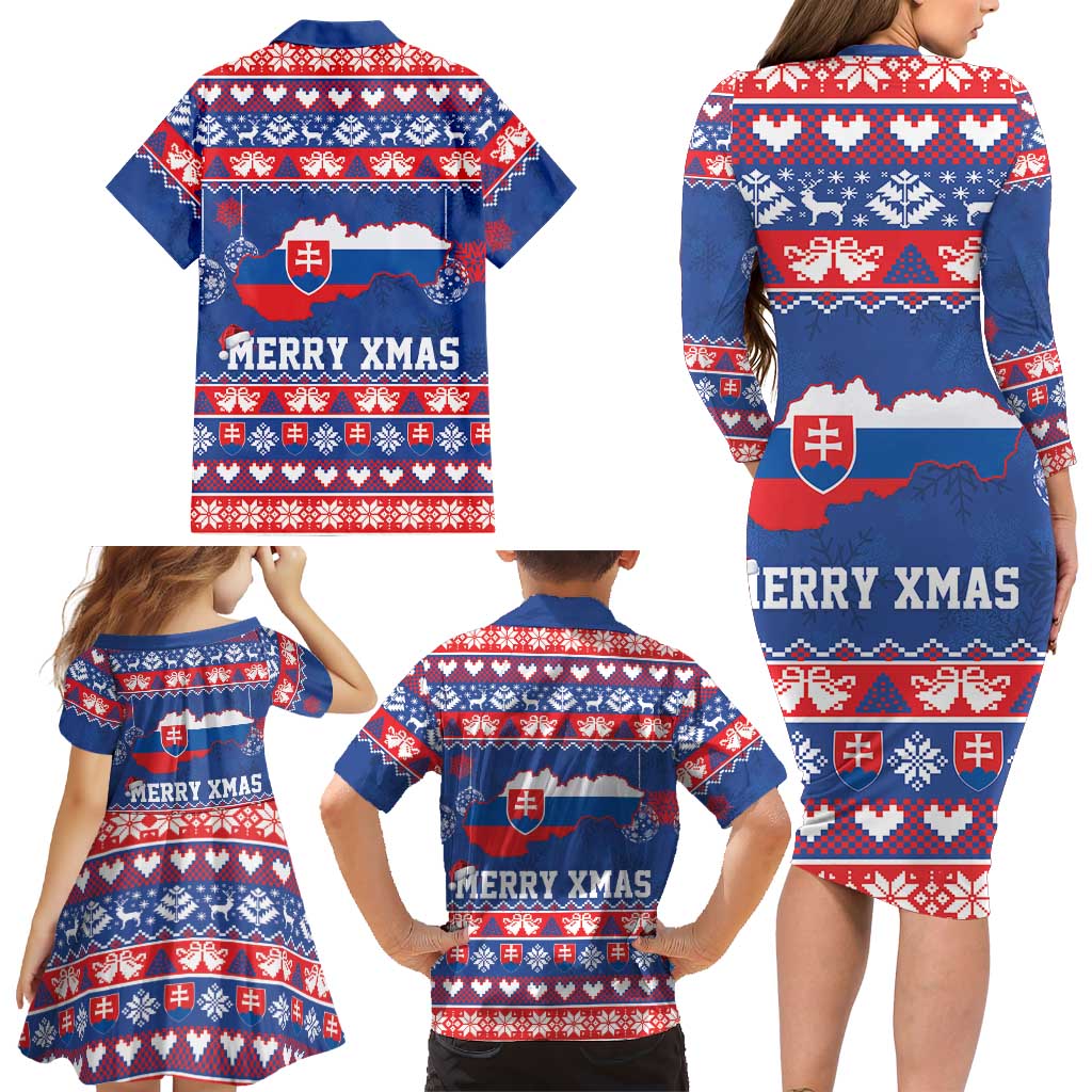 Slovakia Christmas Family Matching Long Sleeve Bodycon Dress and Hawaiian Shirt Slovakian Double Cross Map - Wonder Print Shop