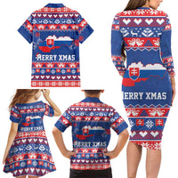 Slovakia Christmas Family Matching Long Sleeve Bodycon Dress and Hawaiian Shirt Slovakian Double Cross Map - Wonder Print Shop