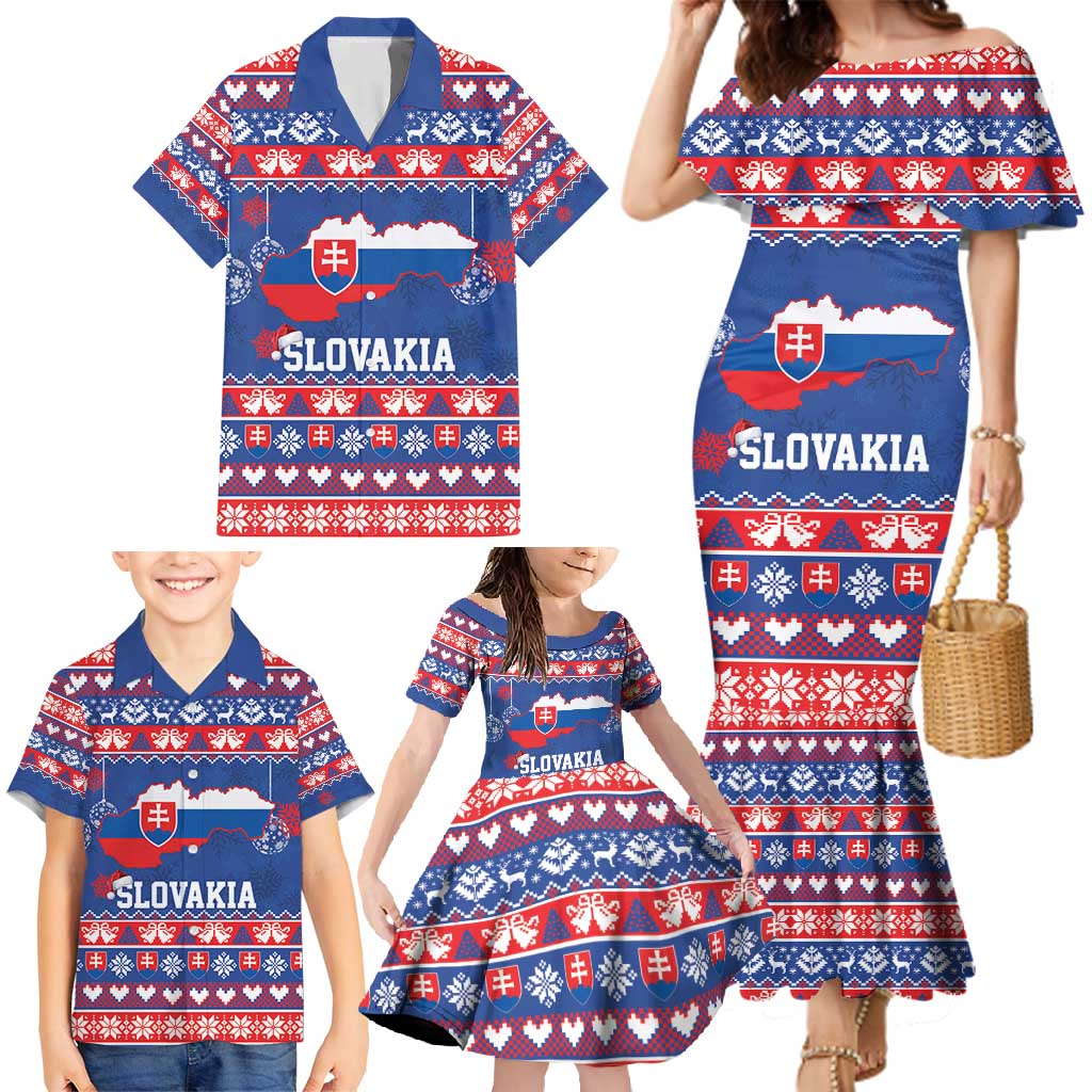 Slovakia Christmas Family Matching Mermaid Dress and Hawaiian Shirt Slovakian Double Cross Map - Wonder Print Shop