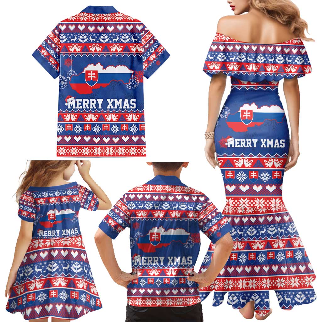 Slovakia Christmas Family Matching Mermaid Dress and Hawaiian Shirt Slovakian Double Cross Map - Wonder Print Shop