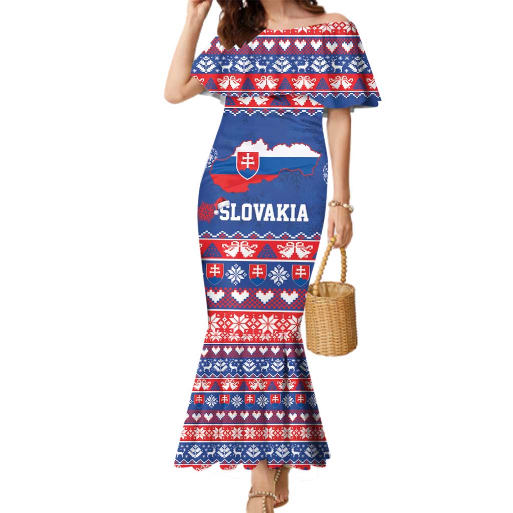 Slovakia Christmas Family Matching Mermaid Dress and Hawaiian Shirt Slovakian Double Cross Map - Wonder Print Shop