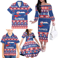 Slovakia Christmas Family Matching Off The Shoulder Long Sleeve Dress and Hawaiian Shirt Slovakian Double Cross Map - Wonder Print Shop