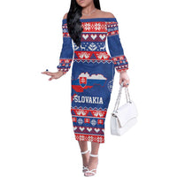 Slovakia Christmas Family Matching Off The Shoulder Long Sleeve Dress and Hawaiian Shirt Slovakian Double Cross Map - Wonder Print Shop