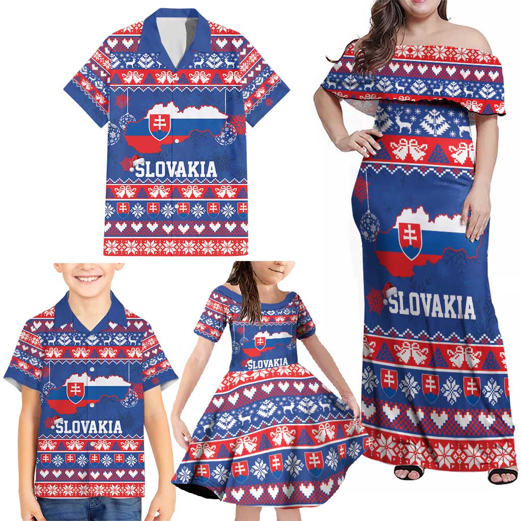 Slovakia Christmas Family Matching Off Shoulder Maxi Dress and Hawaiian Shirt Slovakian Double Cross Map - Wonder Print Shop