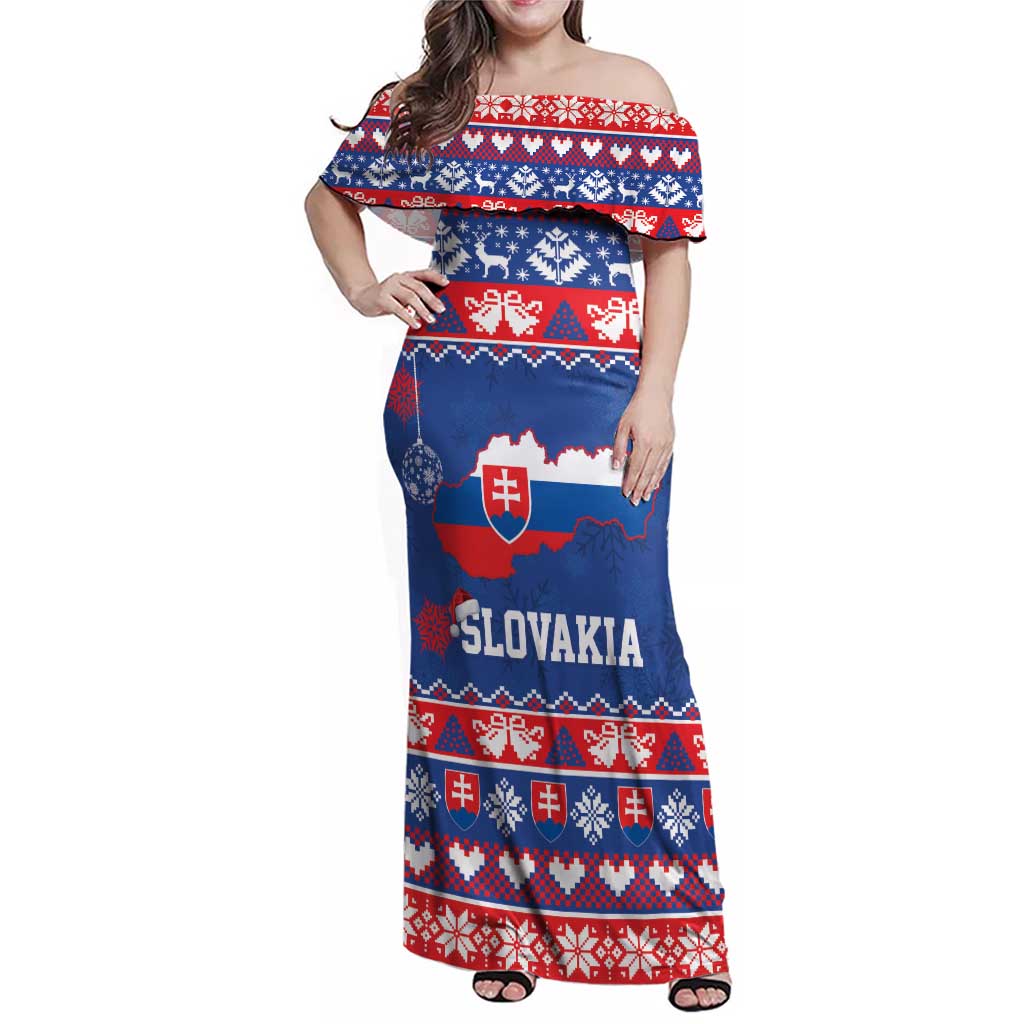 Slovakia Christmas Family Matching Off Shoulder Maxi Dress and Hawaiian Shirt Slovakian Double Cross Map - Wonder Print Shop