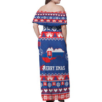 Slovakia Christmas Family Matching Off Shoulder Maxi Dress and Hawaiian Shirt Slovakian Double Cross Map - Wonder Print Shop