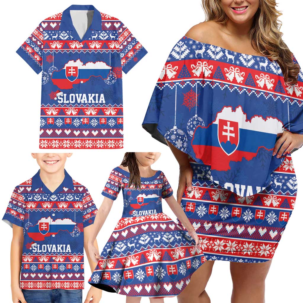 Slovakia Christmas Family Matching Off Shoulder Short Dress and Hawaiian Shirt Slovakian Double Cross Map - Wonder Print Shop
