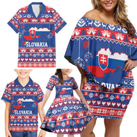Slovakia Christmas Family Matching Off Shoulder Short Dress and Hawaiian Shirt Slovakian Double Cross Map - Wonder Print Shop