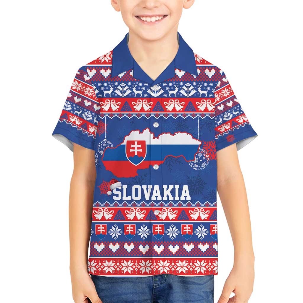 Slovakia Christmas Family Matching Off Shoulder Short Dress and Hawaiian Shirt Slovakian Double Cross Map - Wonder Print Shop
