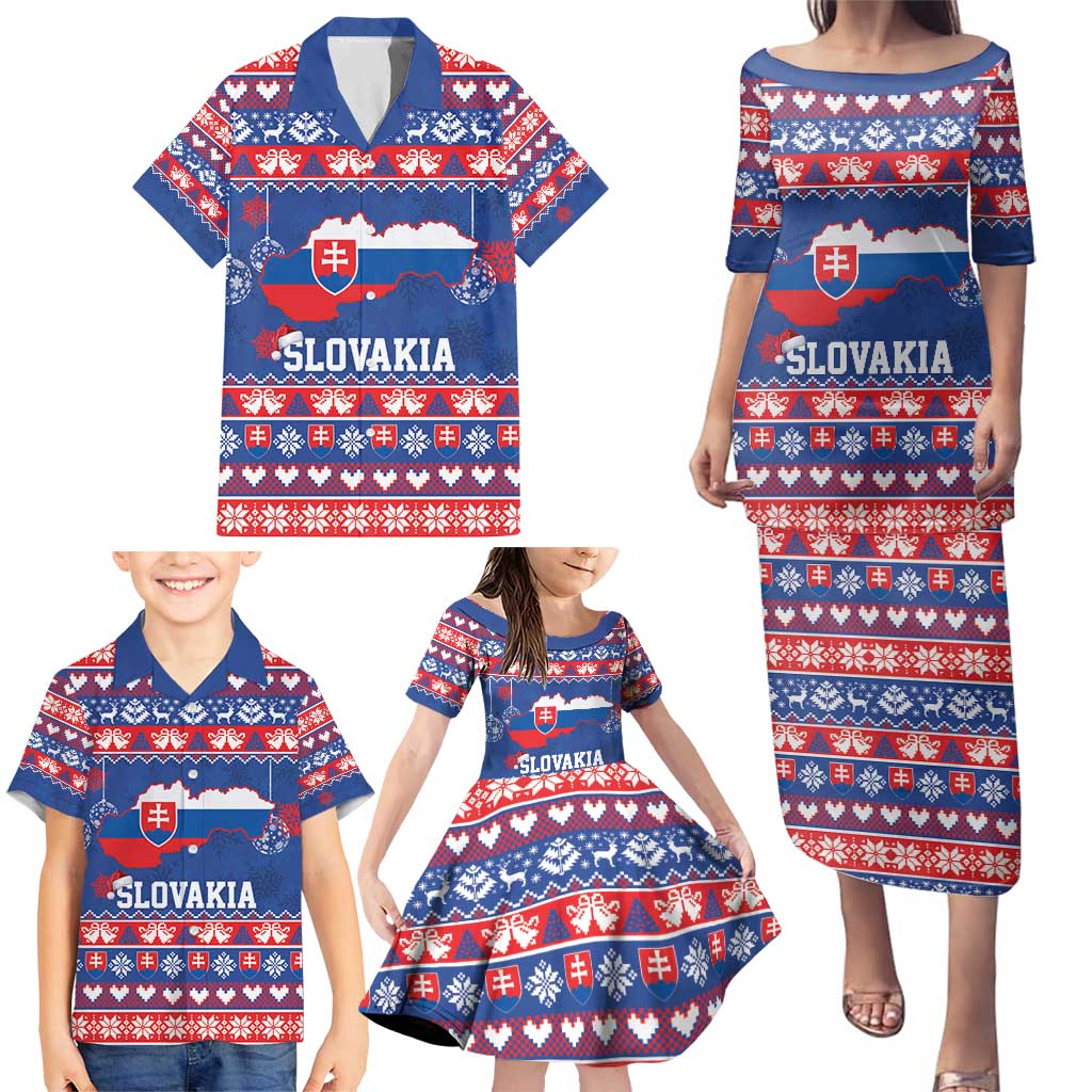 Slovakia Christmas Family Matching Puletasi and Hawaiian Shirt Slovakian Double Cross Map - Wonder Print Shop