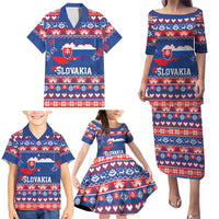 Slovakia Christmas Family Matching Puletasi and Hawaiian Shirt Slovakian Double Cross Map - Wonder Print Shop
