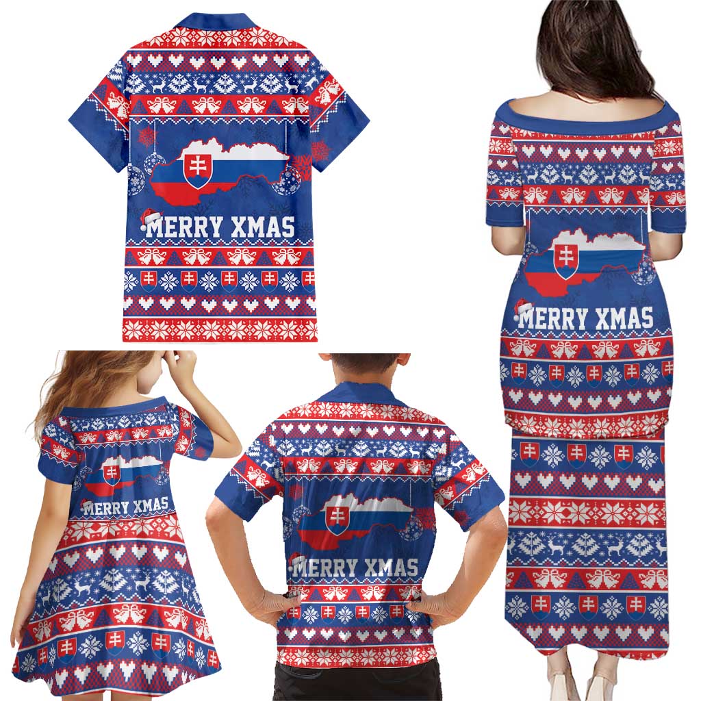 Slovakia Christmas Family Matching Puletasi and Hawaiian Shirt Slovakian Double Cross Map - Wonder Print Shop