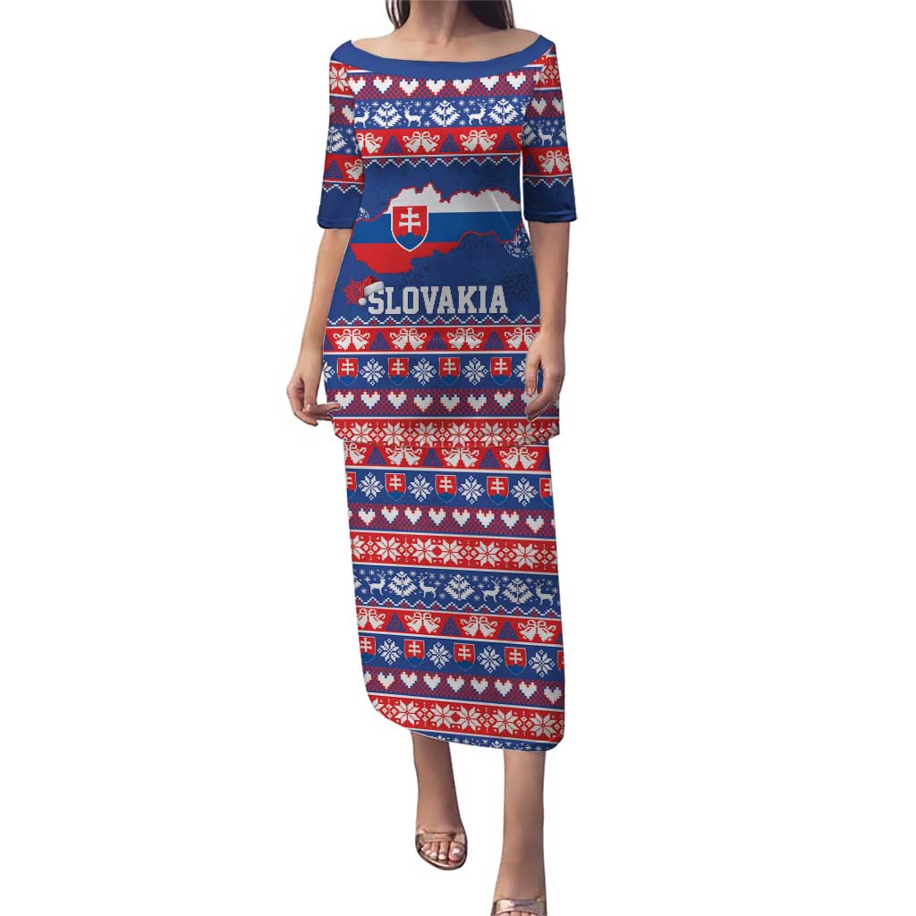 Slovakia Christmas Family Matching Puletasi and Hawaiian Shirt Slovakian Double Cross Map - Wonder Print Shop