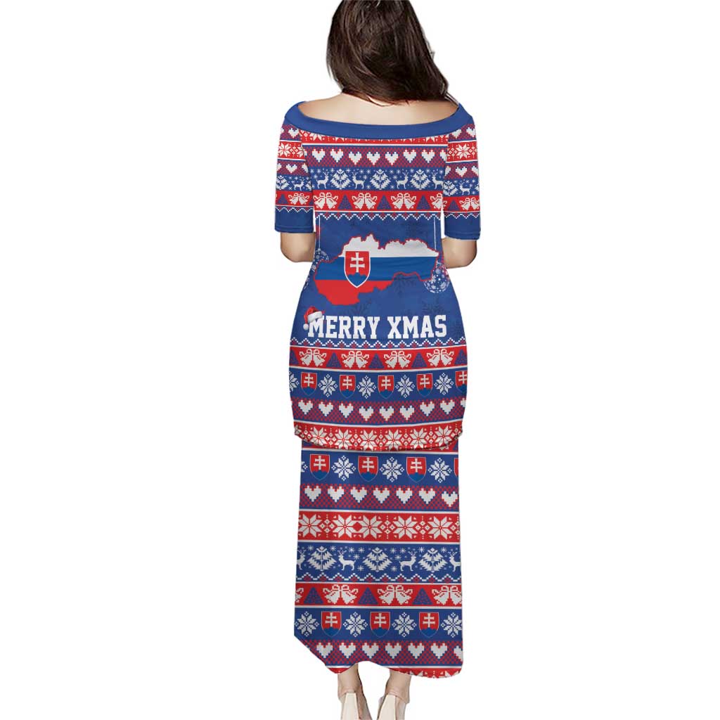 Slovakia Christmas Family Matching Puletasi and Hawaiian Shirt Slovakian Double Cross Map - Wonder Print Shop