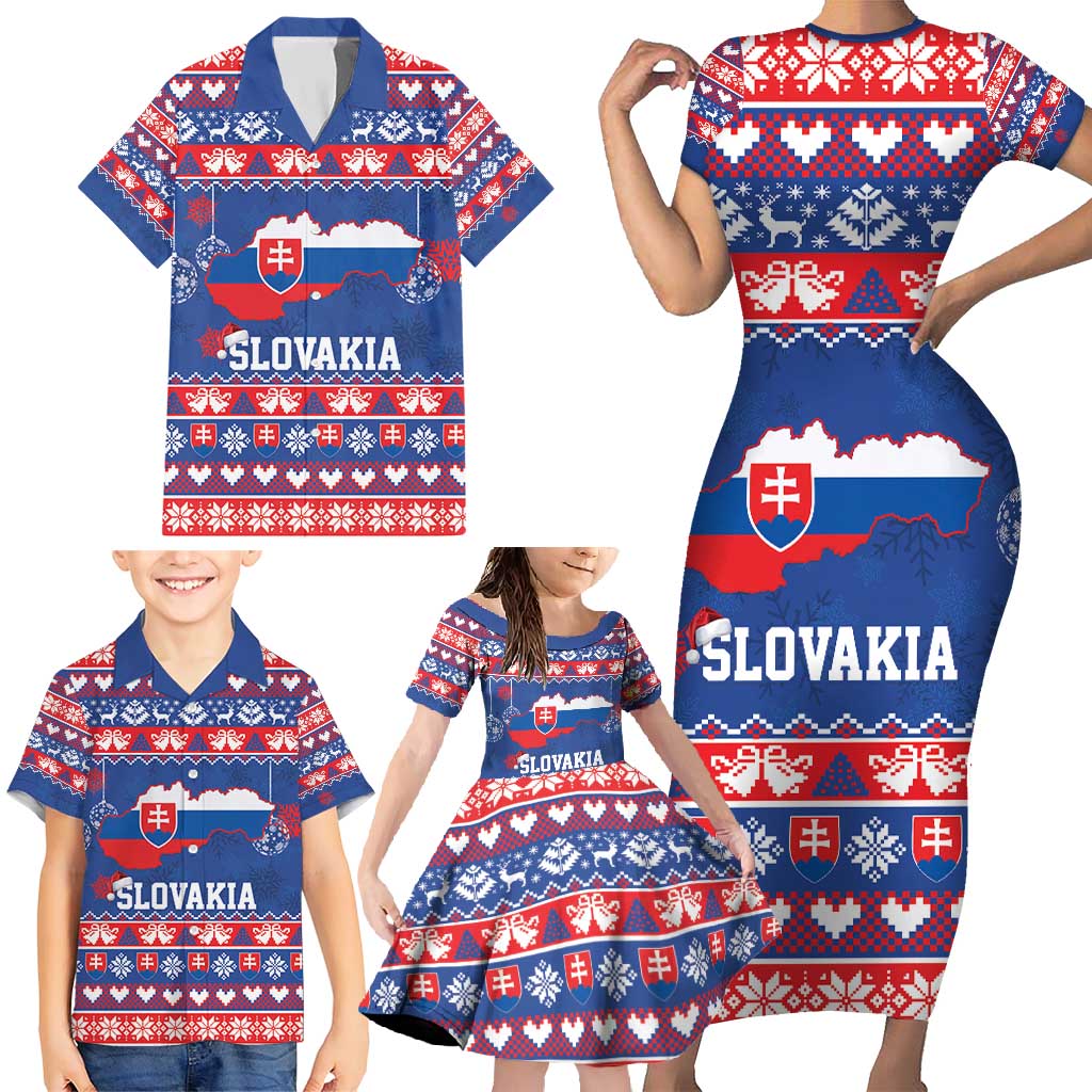 Slovakia Christmas Family Matching Short Sleeve Bodycon Dress and Hawaiian Shirt Slovakian Double Cross Map - Wonder Print Shop