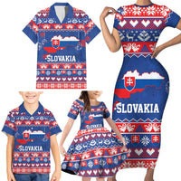 Slovakia Christmas Family Matching Short Sleeve Bodycon Dress and Hawaiian Shirt Slovakian Double Cross Map - Wonder Print Shop