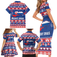 Slovakia Christmas Family Matching Short Sleeve Bodycon Dress and Hawaiian Shirt Slovakian Double Cross Map - Wonder Print Shop