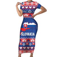 Slovakia Christmas Family Matching Short Sleeve Bodycon Dress and Hawaiian Shirt Slovakian Double Cross Map - Wonder Print Shop