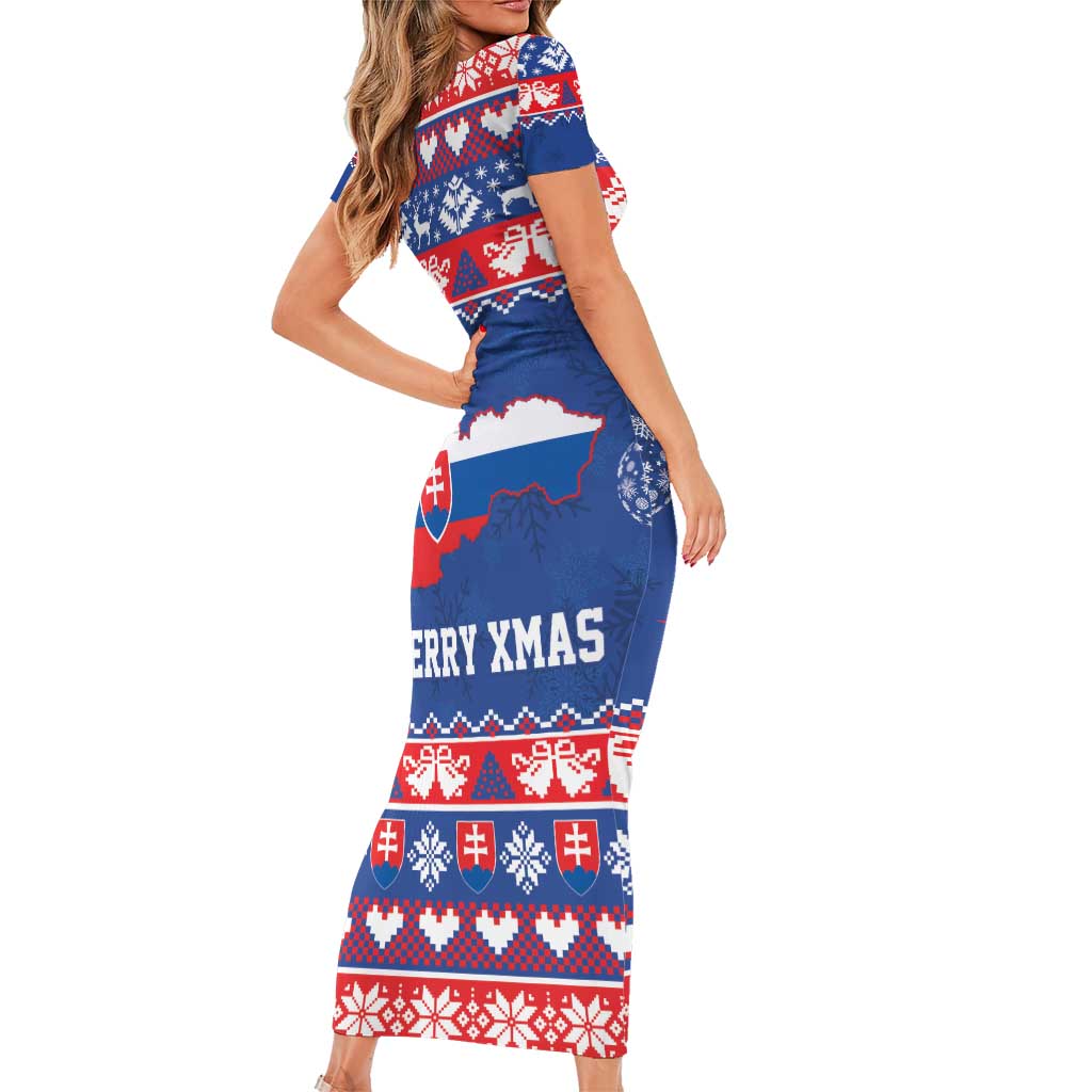 Slovakia Christmas Family Matching Short Sleeve Bodycon Dress and Hawaiian Shirt Slovakian Double Cross Map - Wonder Print Shop