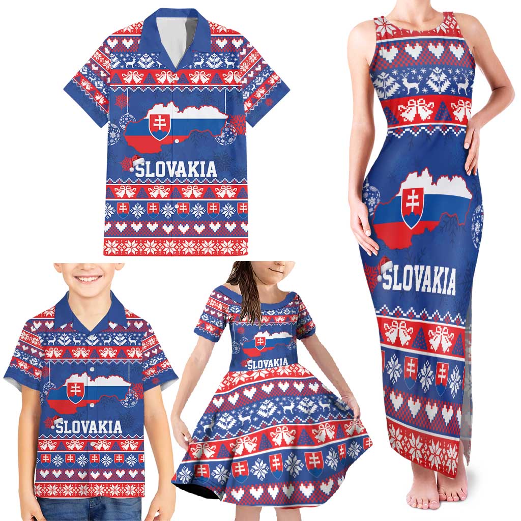 Slovakia Christmas Family Matching Tank Maxi Dress and Hawaiian Shirt Slovakian Double Cross Map - Wonder Print Shop