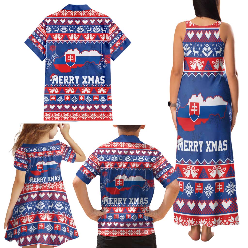 Slovakia Christmas Family Matching Tank Maxi Dress and Hawaiian Shirt Slovakian Double Cross Map - Wonder Print Shop