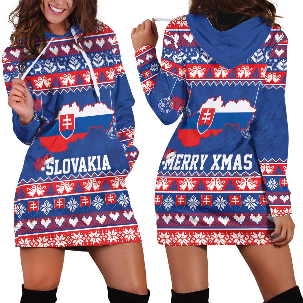 Slovakia Christmas Hoodie Dress Slovakian Double Cross Map - Wonder Print Shop