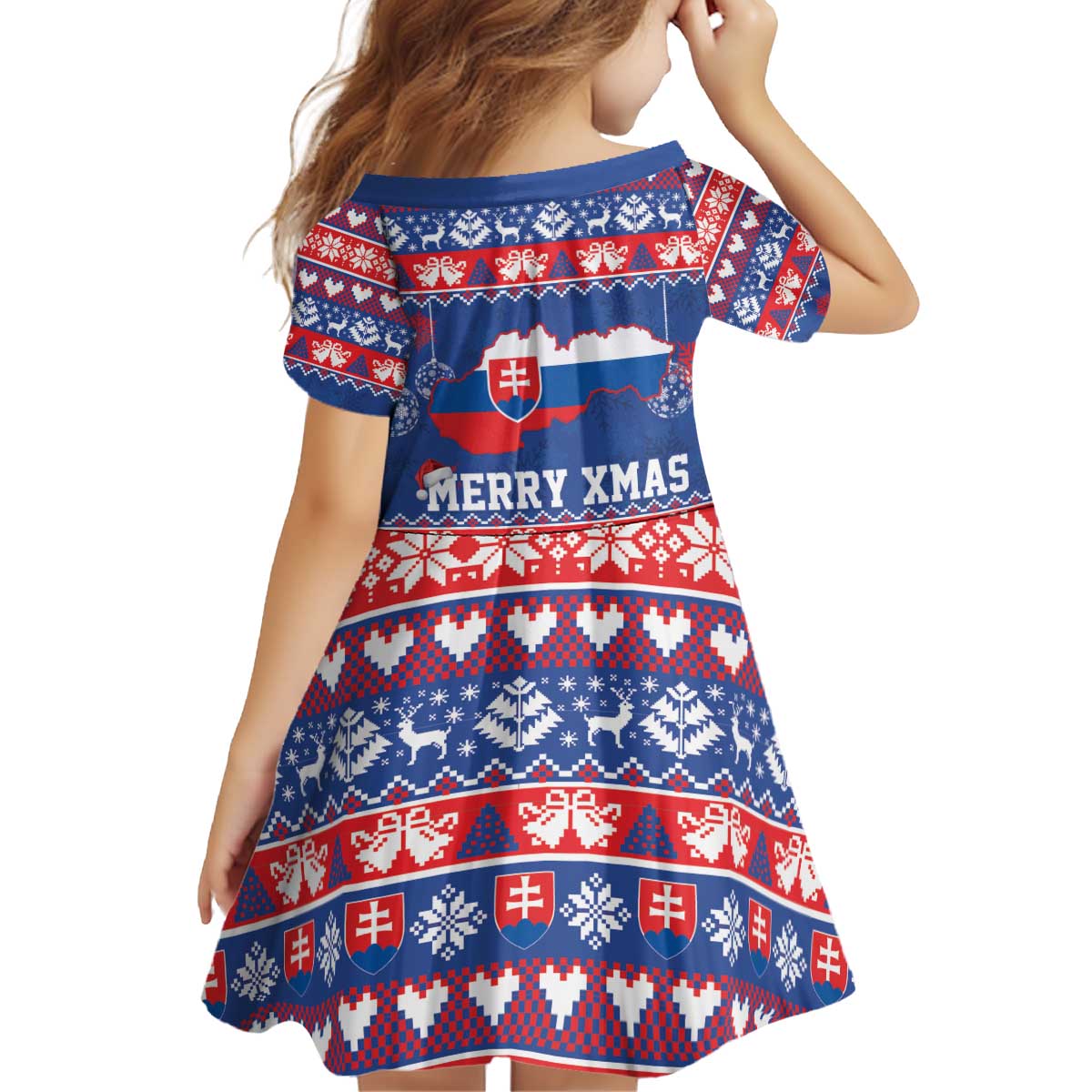 Slovakia Christmas Kid Short Sleeve Dress Slovakian Double Cross Map - Wonder Print Shop
