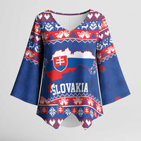 Slovakia Christmas Kimono Sleeve Blouse Slovakian Double Cross Map - Wonder Print Shop