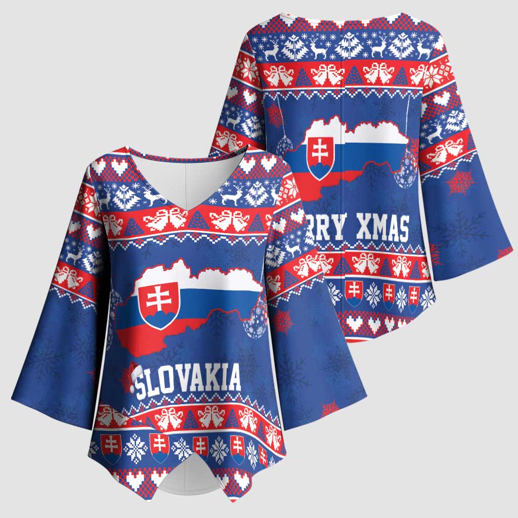 Slovakia Christmas Kimono Sleeve Blouse Slovakian Double Cross Map - Wonder Print Shop