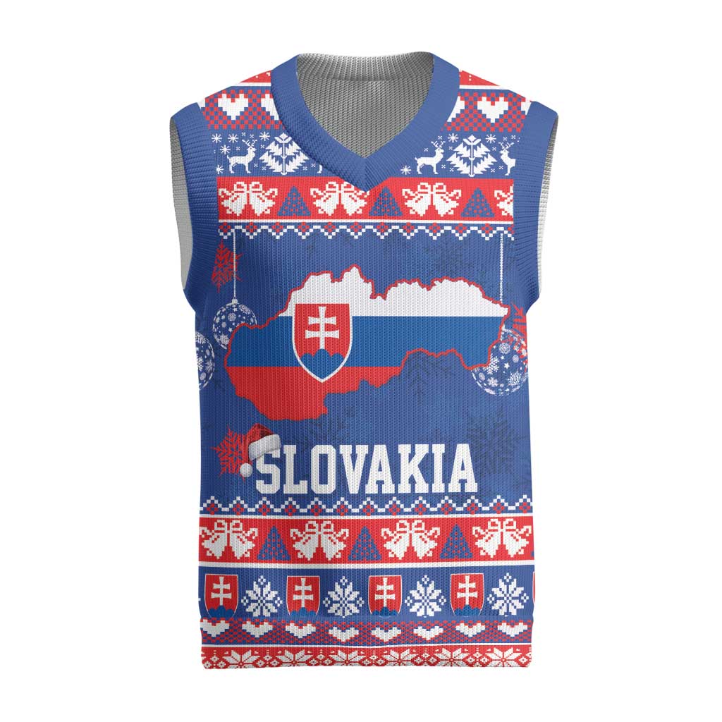Slovakia Christmas Knitted V-Neck Vest Slovakian Double Cross Map - Wonder Print Shop