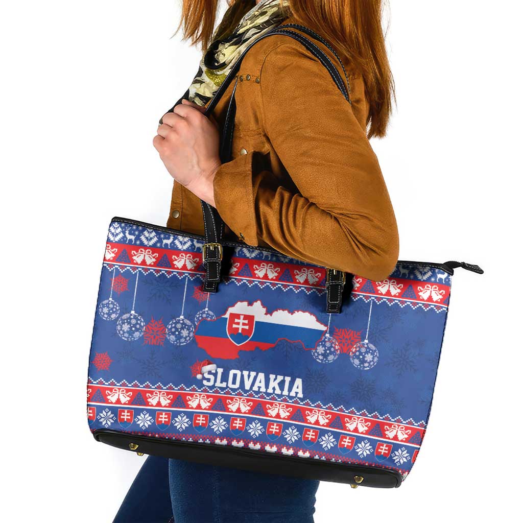 Slovakia Christmas Leather Tote Bag Slovakian Double Cross Map - Wonder Print Shop