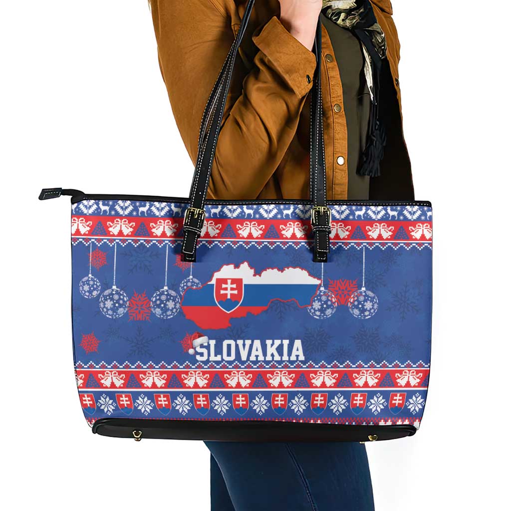 Slovakia Christmas Leather Tote Bag Slovakian Double Cross Map - Wonder Print Shop