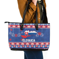 Slovakia Christmas Leather Tote Bag Slovakian Double Cross Map - Wonder Print Shop