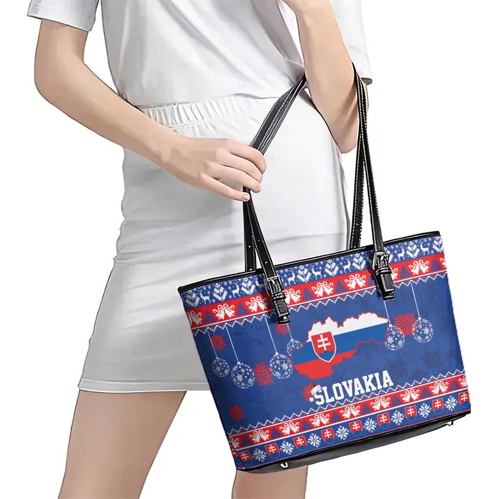 Slovakia Christmas Leather Tote Bag Slovakian Double Cross Map - Wonder Print Shop