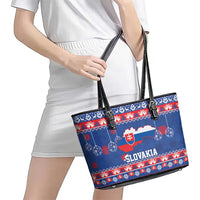 Slovakia Christmas Leather Tote Bag Slovakian Double Cross Map - Wonder Print Shop