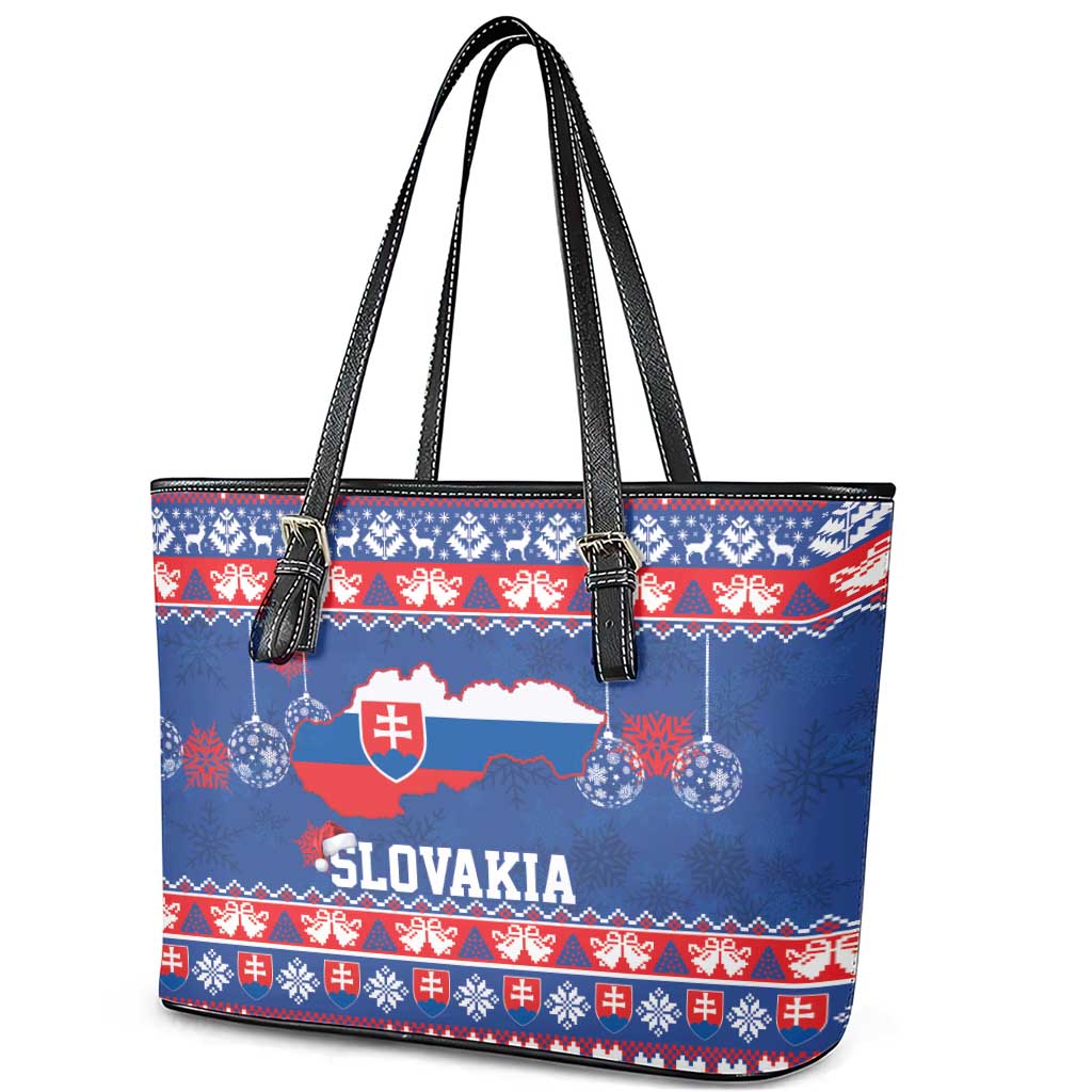 Slovakia Christmas Leather Tote Bag Slovakian Double Cross Map - Wonder Print Shop