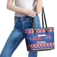 Slovakia Christmas Leather Tote Bag Slovakian Double Cross Map - Wonder Print Shop