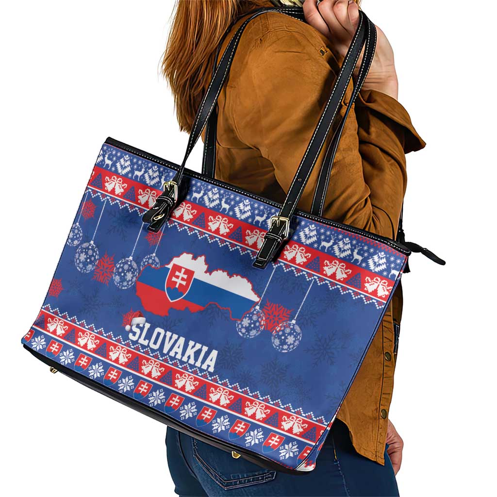 Slovakia Christmas Leather Tote Bag Slovakian Double Cross Map - Wonder Print Shop