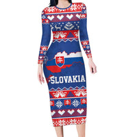Slovakia Christmas Long Sleeve Bodycon Dress Slovakian Double Cross Map - Wonder Print Shop