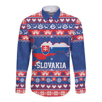 Slovakia Christmas Long Sleeve Button Shirt Slovakian Double Cross Map - Wonder Print Shop