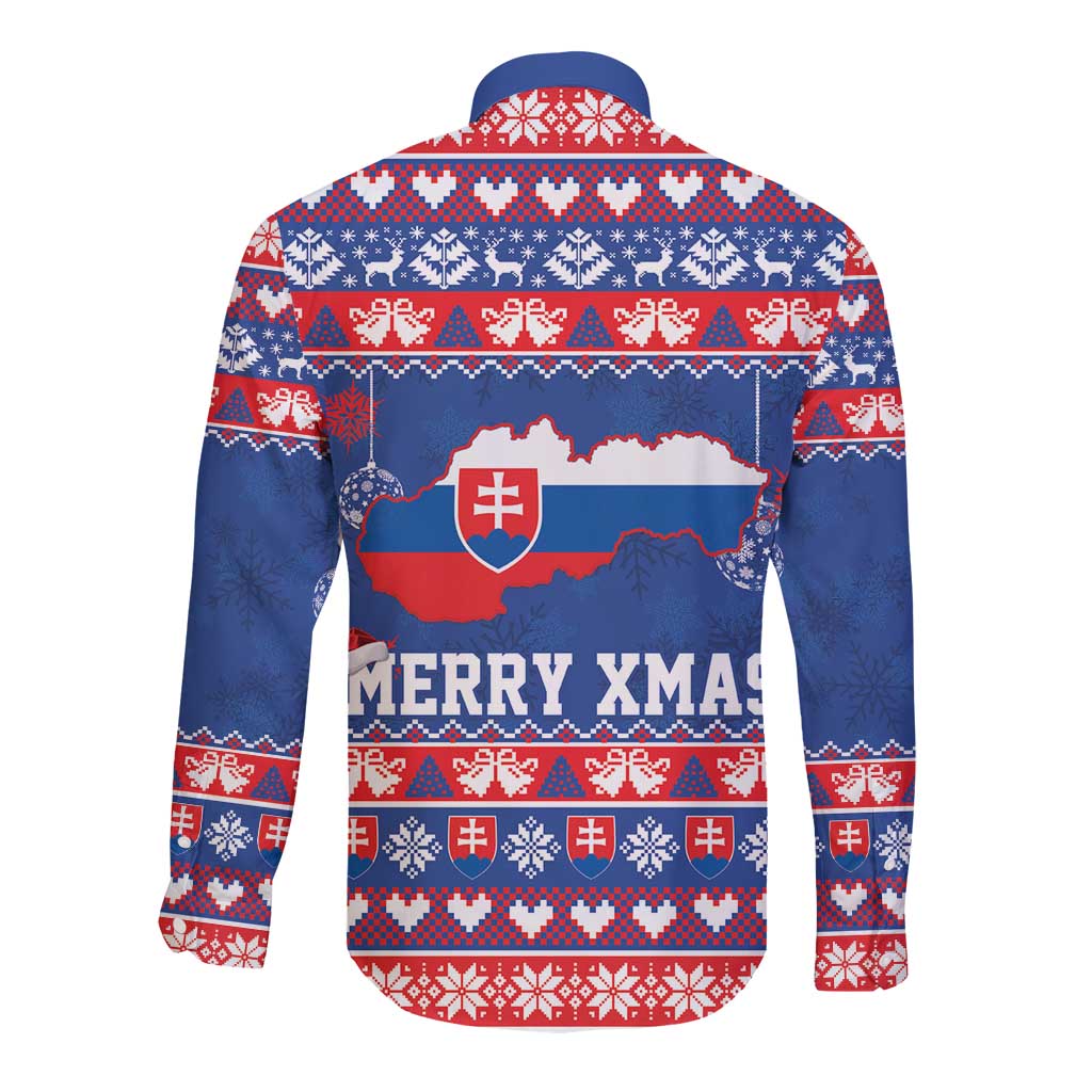 Slovakia Christmas Long Sleeve Button Shirt Slovakian Double Cross Map - Wonder Print Shop