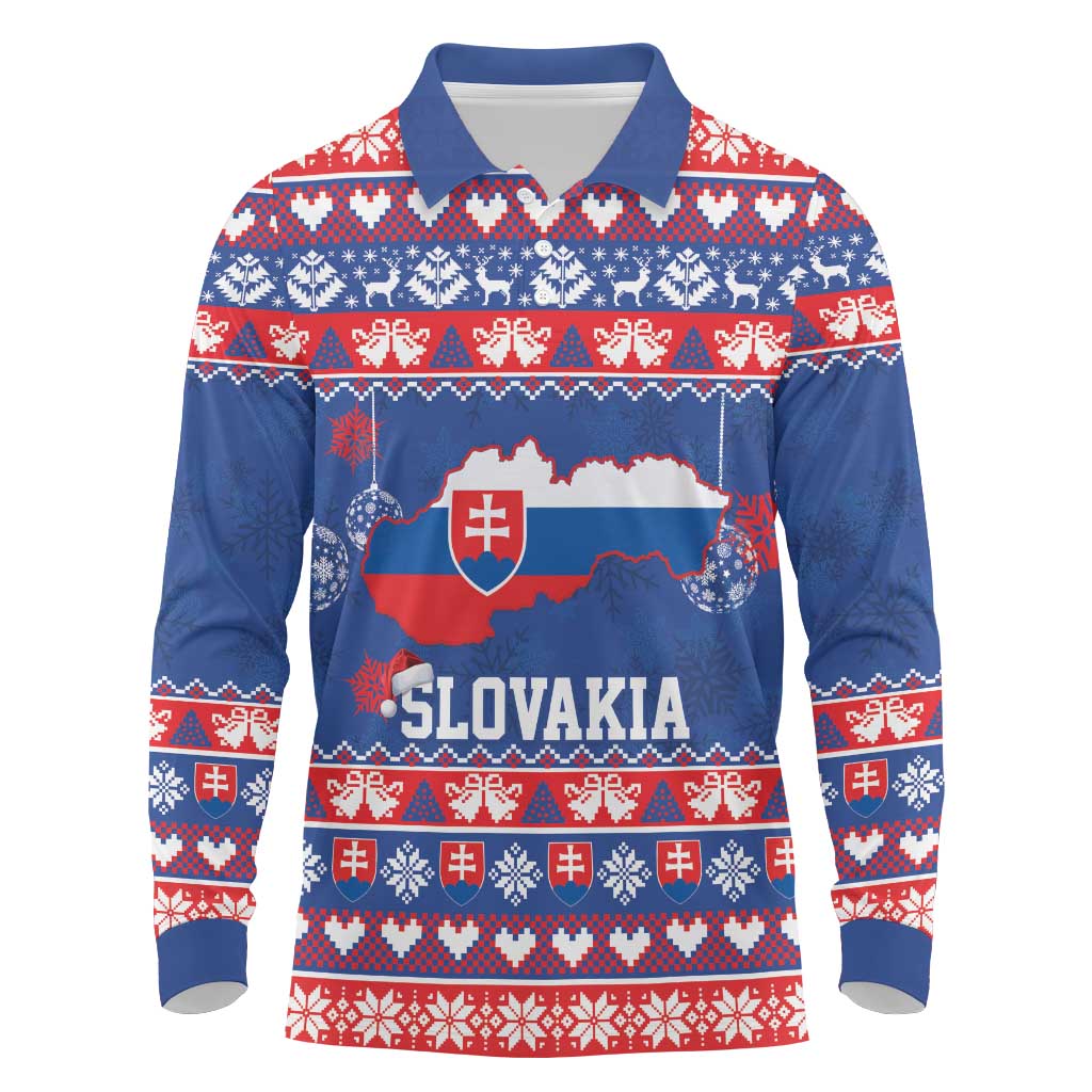 Slovakia Christmas Long Sleeve Polo Shirt Slovakian Double Cross Map - Wonder Print Shop