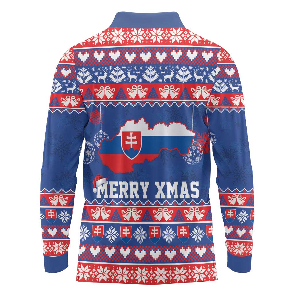 Slovakia Christmas Long Sleeve Polo Shirt Slovakian Double Cross Map - Wonder Print Shop