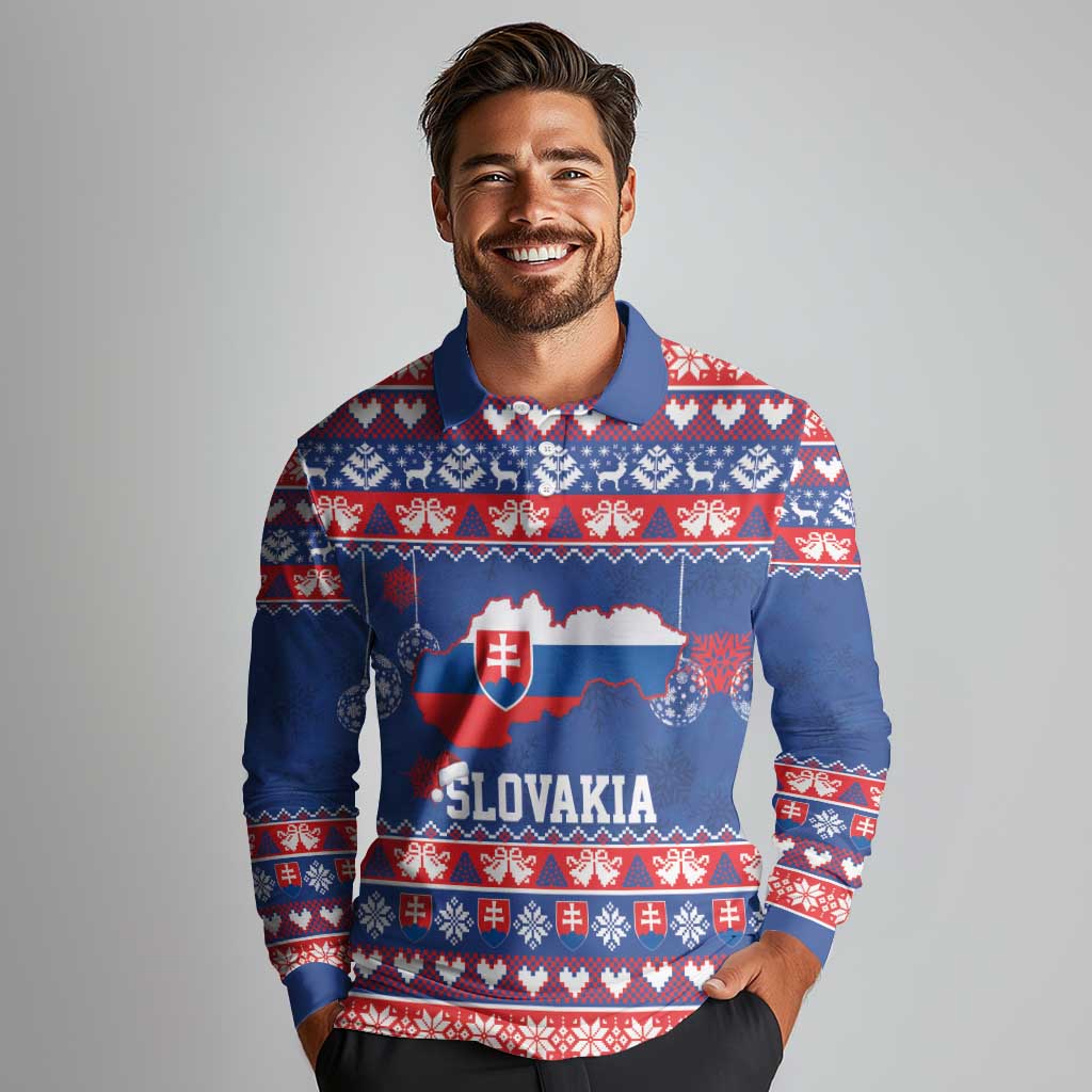 Slovakia Christmas Long Sleeve Polo Shirt Slovakian Double Cross Map - Wonder Print Shop