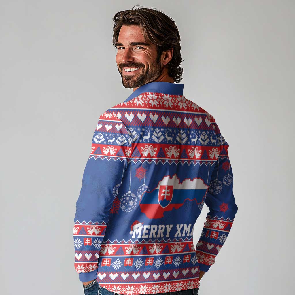 Slovakia Christmas Long Sleeve Polo Shirt Slovakian Double Cross Map - Wonder Print Shop