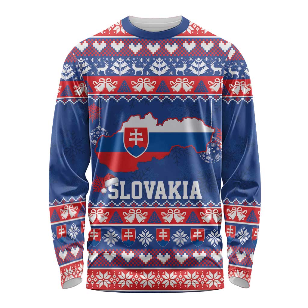 Slovakia Christmas Long Sleeve Shirt Slovakian Double Cross Map - Wonder Print Shop