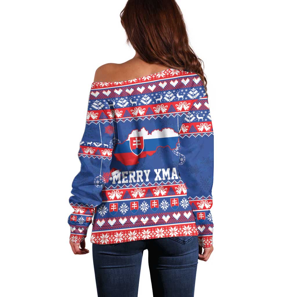 Slovakia Christmas Off Shoulder Sweater Slovakian Double Cross Map - Wonder Print Shop