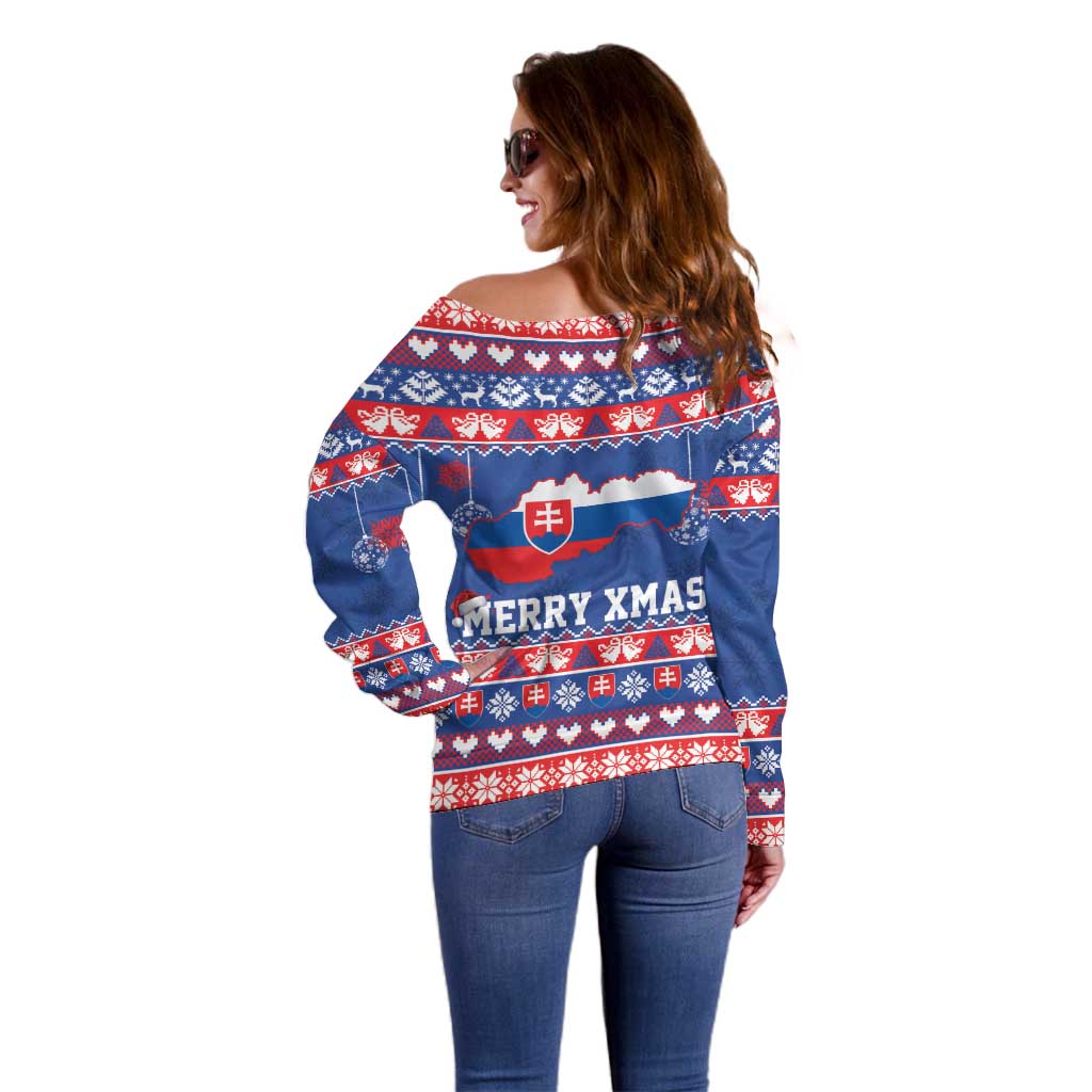 Slovakia Christmas Off Shoulder Sweater Slovakian Double Cross Map - Wonder Print Shop