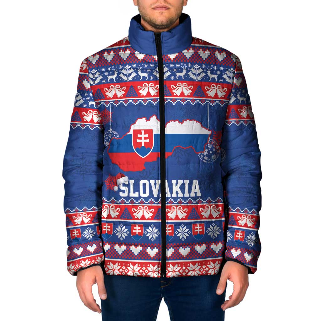 Slovakia Christmas Padded Jacket Slovakian Double Cross Map - Wonder Print Shop